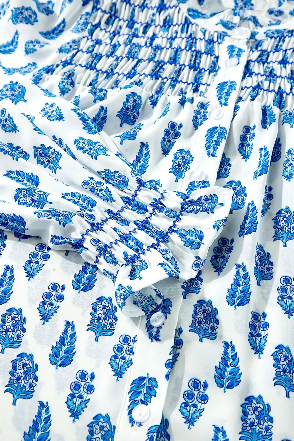 Grateful Threads Boutique Blue Boho Lantern Sleeve Shirt - Shirts