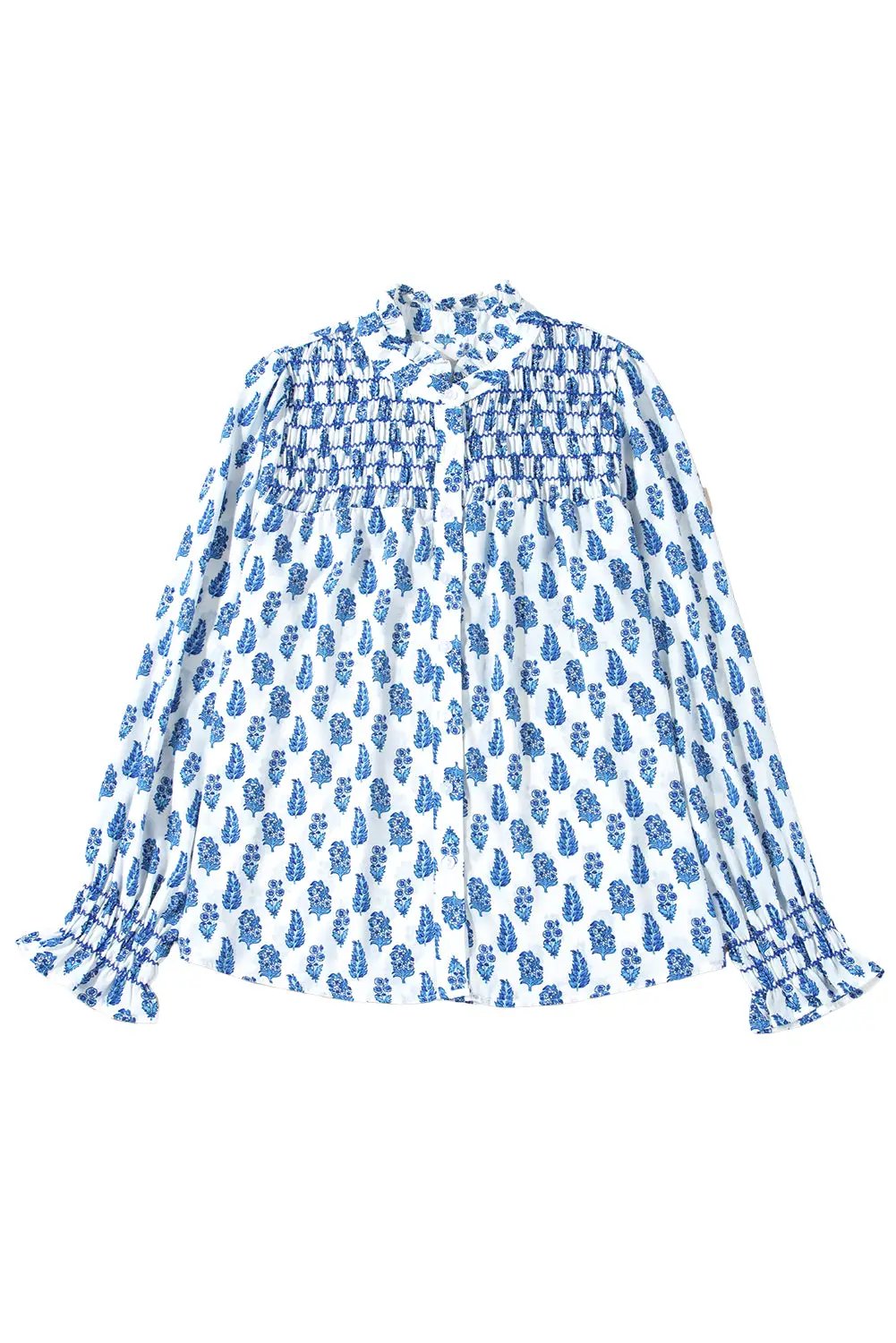Grateful Threads Boutique Blue Boho Lantern Sleeve Shirt - Shirts