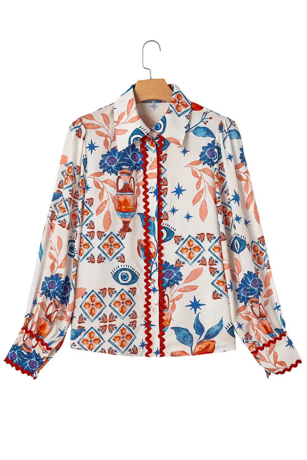 Grateful Threads Boutique Western Bishop Sleeve Button Up Shirt with Scalloped Trim - Blouses