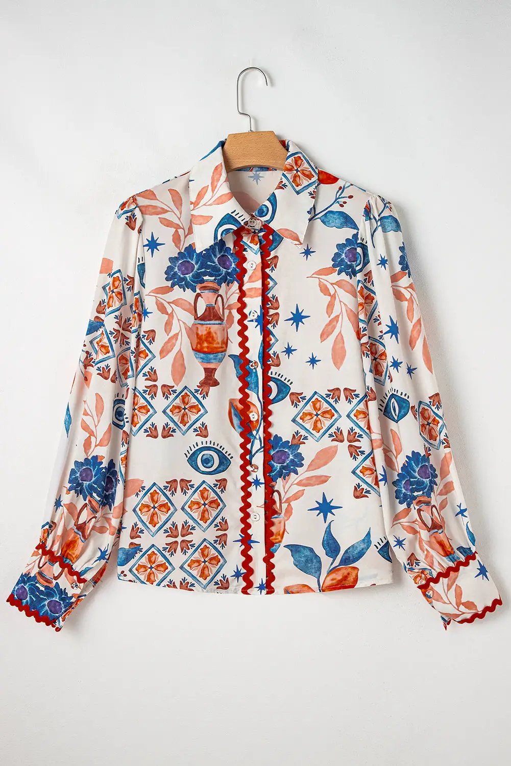 Grateful Threads Boutique Western Bishop Sleeve Button Up Shirt with Scalloped Trim - Blouses
