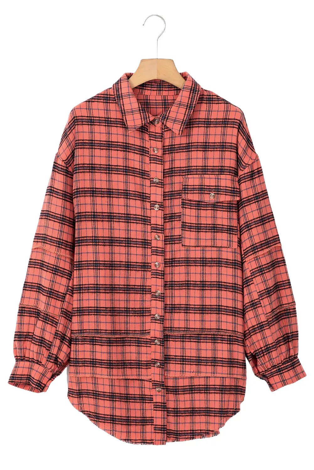Grateful Threads Boutique Red Plaid Side Split Distressed Hem Button-Up Shirt - Shirts