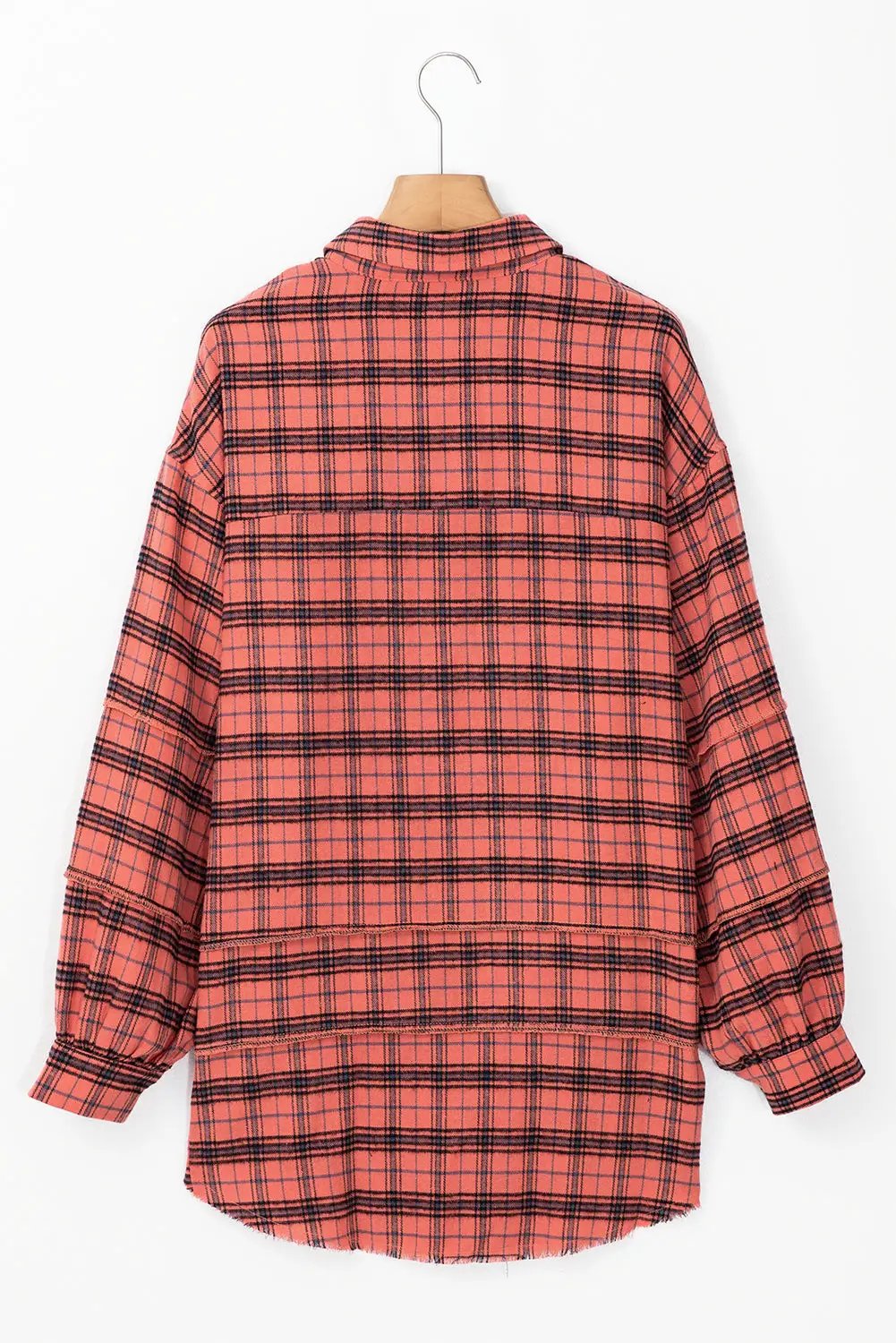 Grateful Threads Boutique Red Plaid Side Split Distressed Hem Button-Up Shirt - Shirts