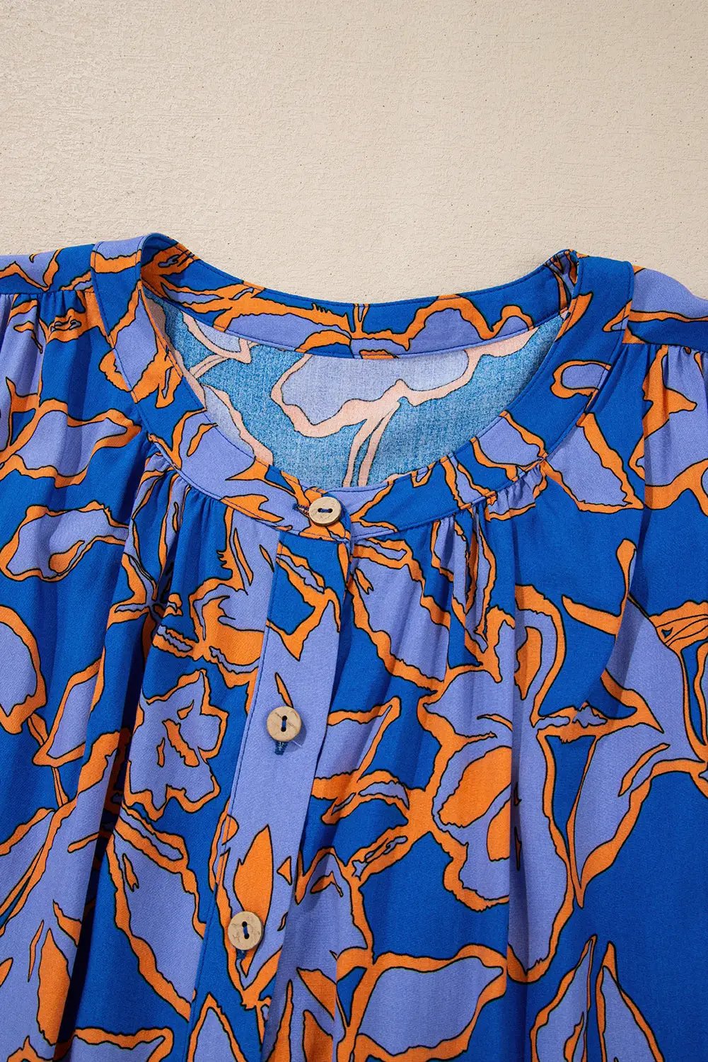 Grateful Threads Boutique Blue & Orange Floral Batwing Sleeve Button-Up Loose Fit Blouse - Blouses