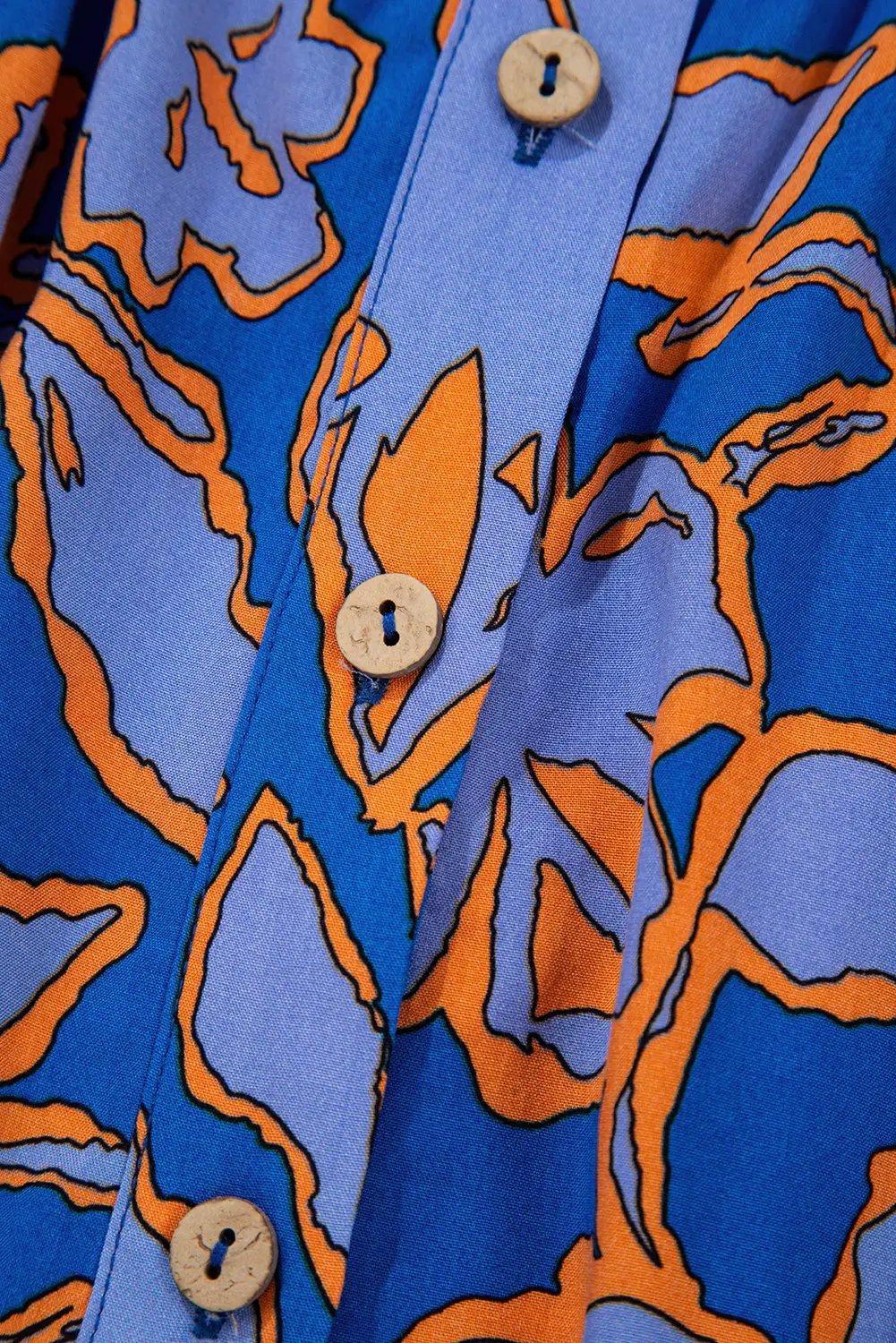 Grateful Threads Boutique Blue & Orange Floral Batwing Sleeve Button-Up Loose Fit Blouse - Blouses