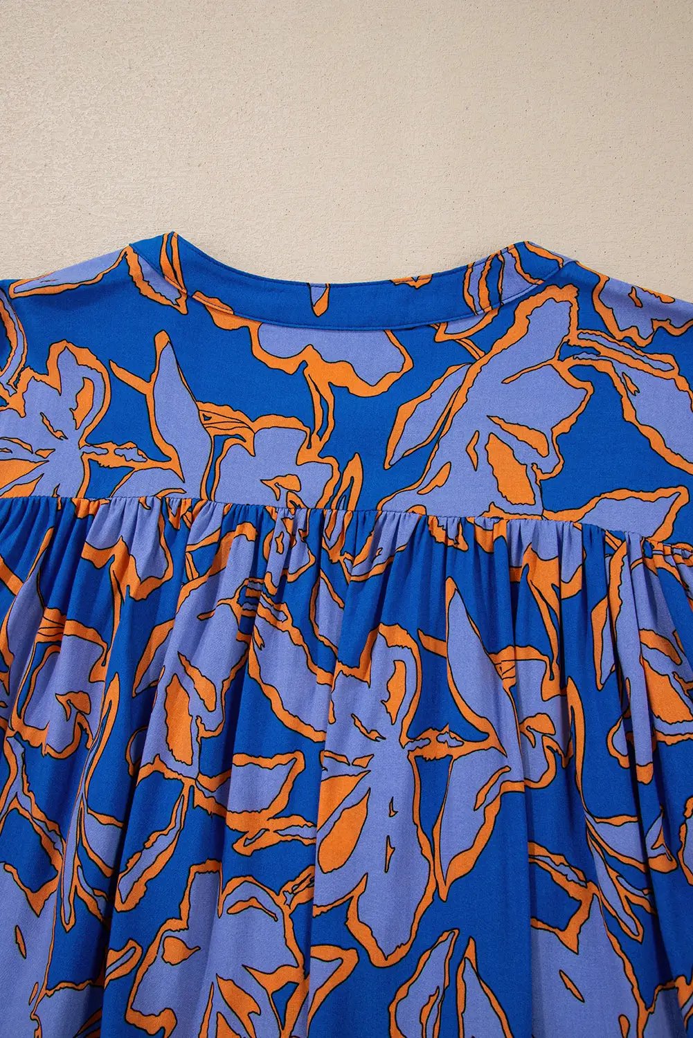 Grateful Threads Boutique Blue & Orange Floral Batwing Sleeve Button-Up Loose Fit Blouse - Blouses