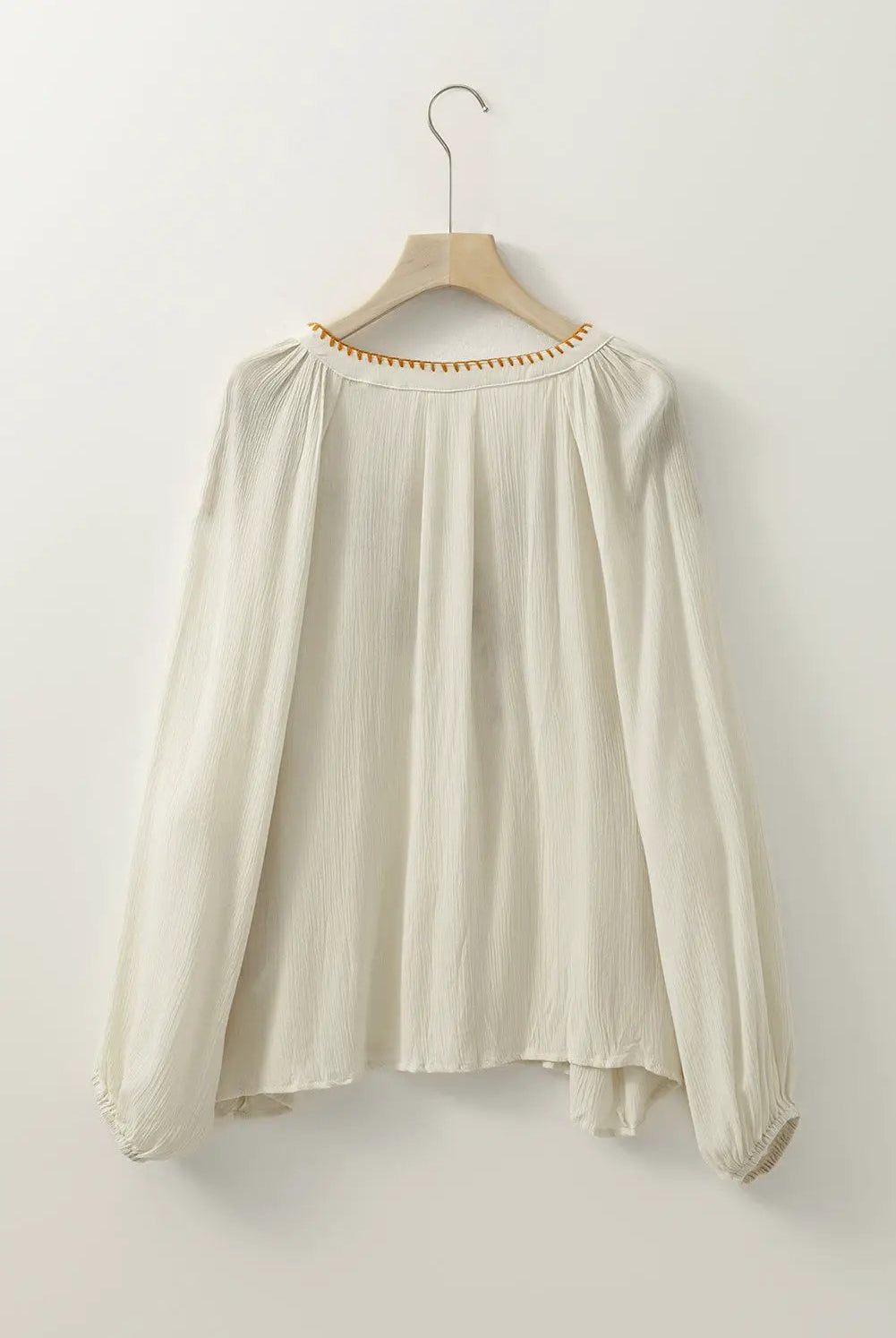 Grateful Threads Boutique Beige Floral Embroidered Puff Sleeve Shirt - Shirts