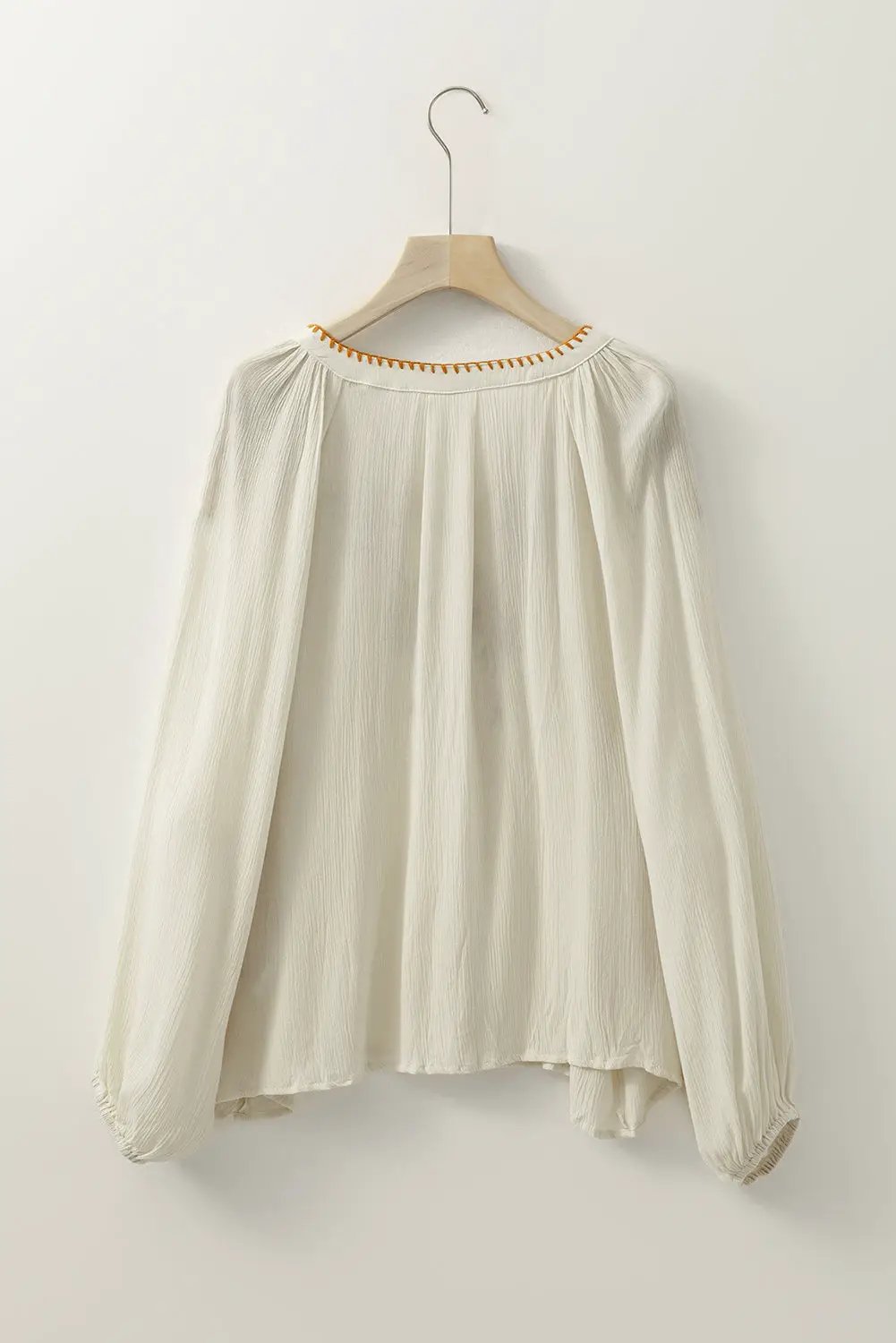 Grateful Threads Boutique Beige Floral Embroidered Puff Sleeve Shirt - Shirts
