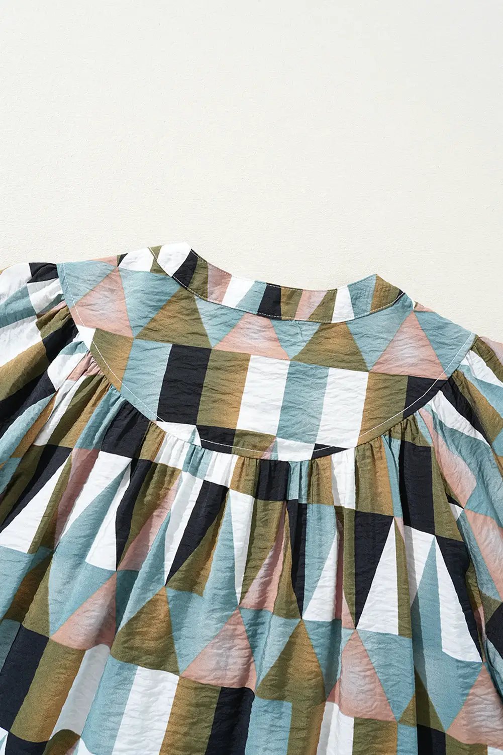 Grateful Threads Boutique Green Geometric Print Buttoned Ballooned Sleeve Blouse - Blouses