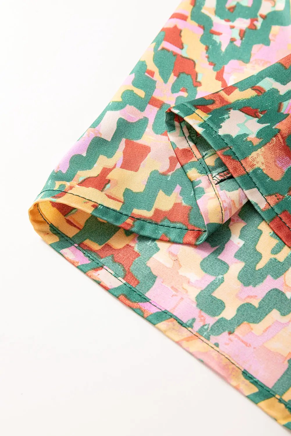 Grateful Threads Boutique Dark Green Abstract Print Half Sleeve Button up Loose Shirt - Shirts Dark Green Abstract Print Half Sleeve Button up Loose Shirt