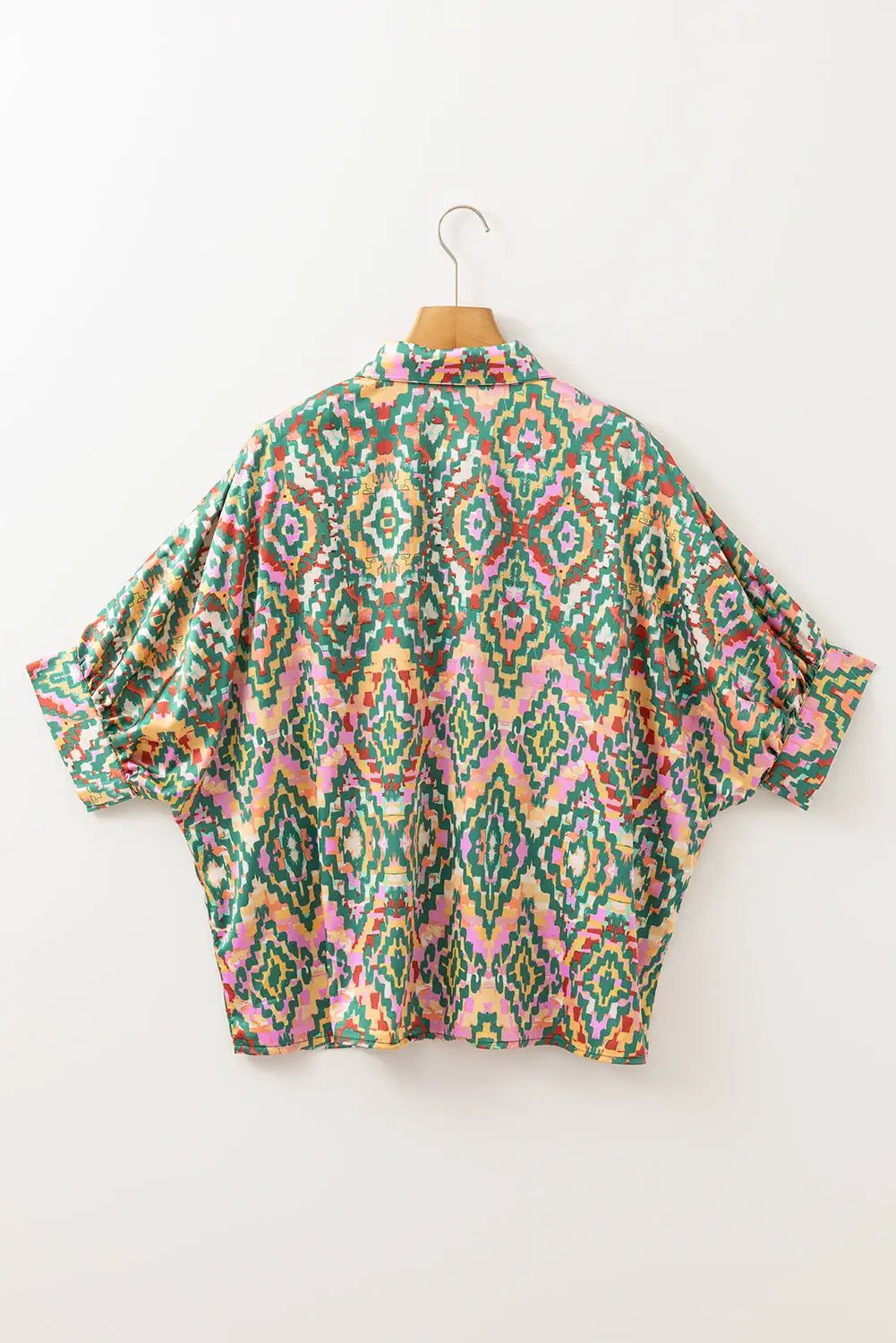 Grateful Threads Boutique Dark Green Abstract Print Half Sleeve Button up Loose Shirt - Shirts Dark Green Abstract Print Half Sleeve Button up Loose Shirt