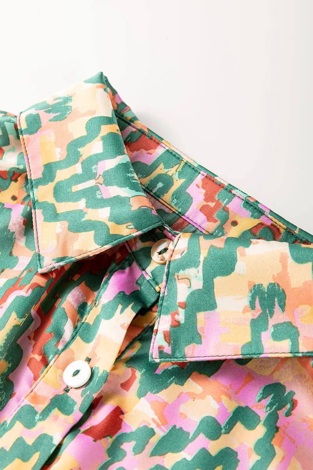 Grateful Threads Boutique Dark Green Abstract Print Half Sleeve Button up Loose Shirt - Shirts Dark Green Abstract Print Half Sleeve Button up Loose Shirt