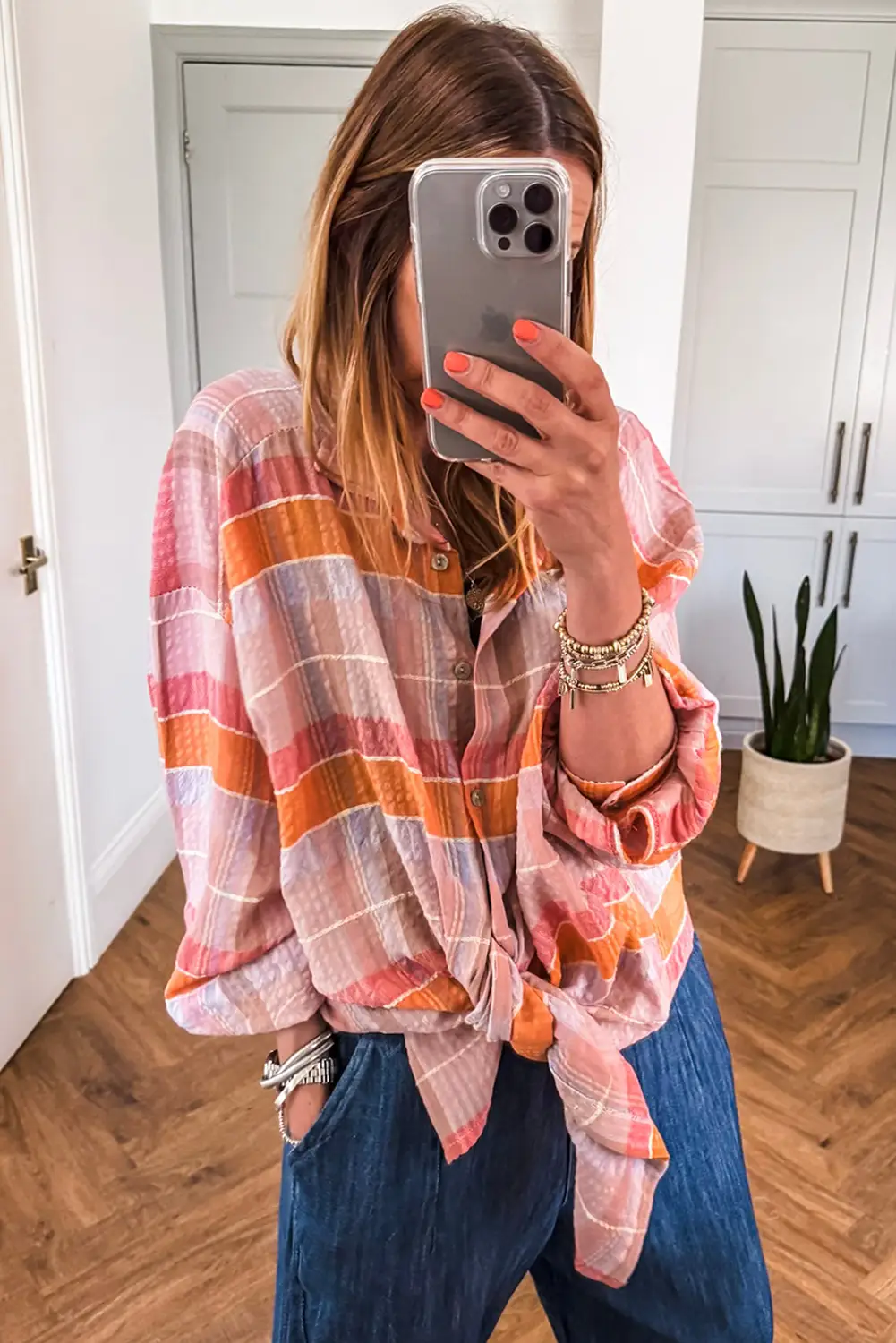 Grateful Threads Boutique Pink Oversized Check Tunic Shirt - Tunics Pink Oversized Check Tunic Shirt