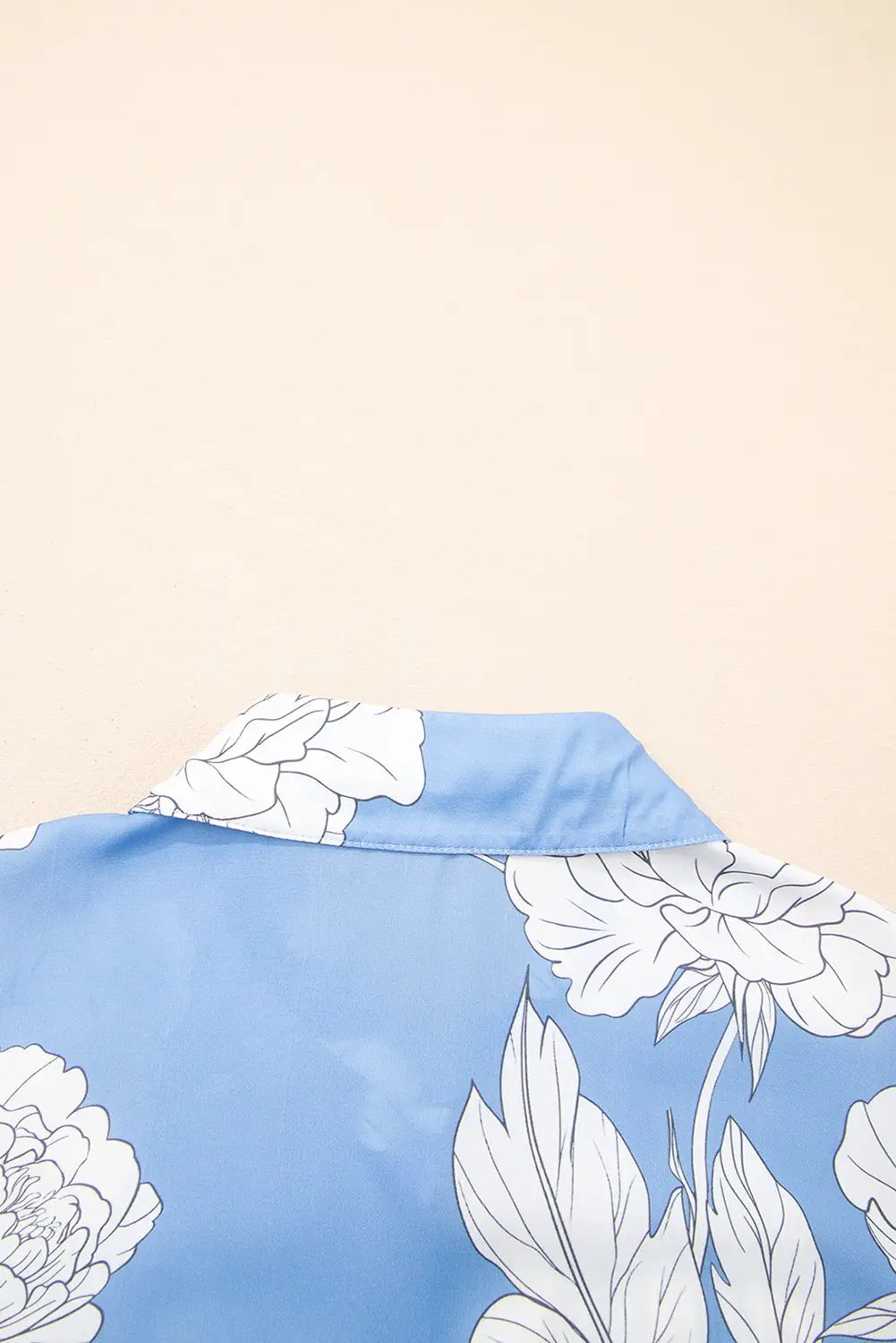 Grateful Threads Boutique Sky Blue Floral Print Button Up Pleated Detail Puff Sleeve Shirt - Shirts Sky Blue Floral Print Button Up Pleated Detail Puff Sleeve Shirt