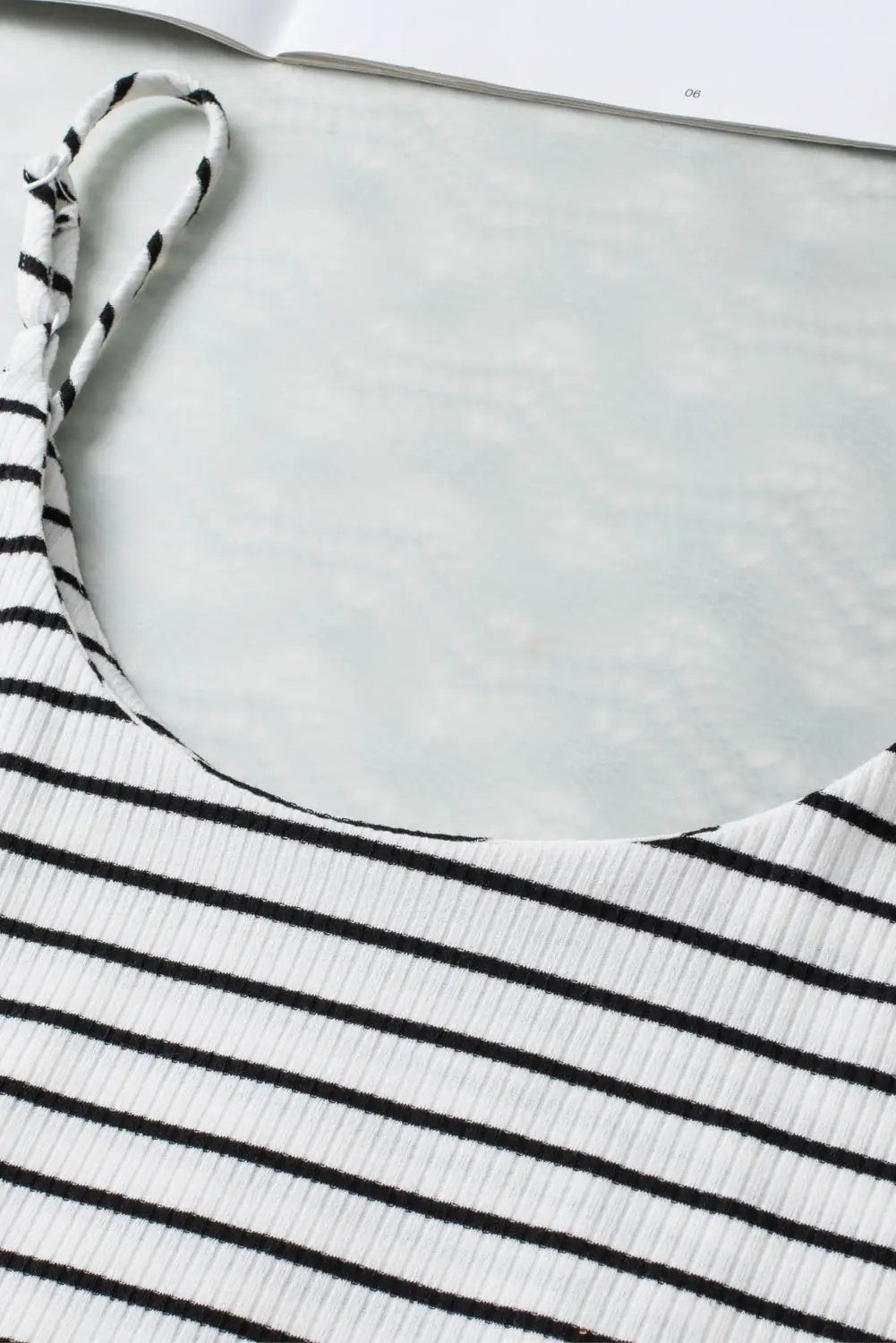 Grateful Threads Boutique White with Black Stripe Adjustable Straps Ribbed Knit Tank Top - Tank Tops White with black stripe tank top cami