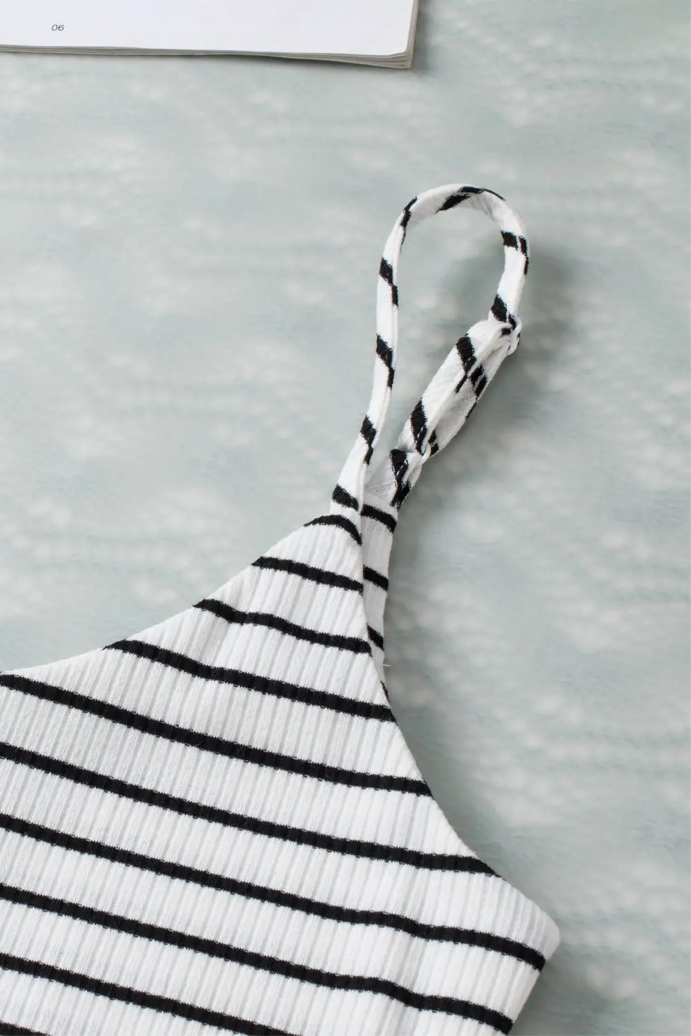 Grateful Threads Boutique White with Black Stripe Adjustable Straps Ribbed Knit Tank Top - Tank Tops White with black stripe tank top cami