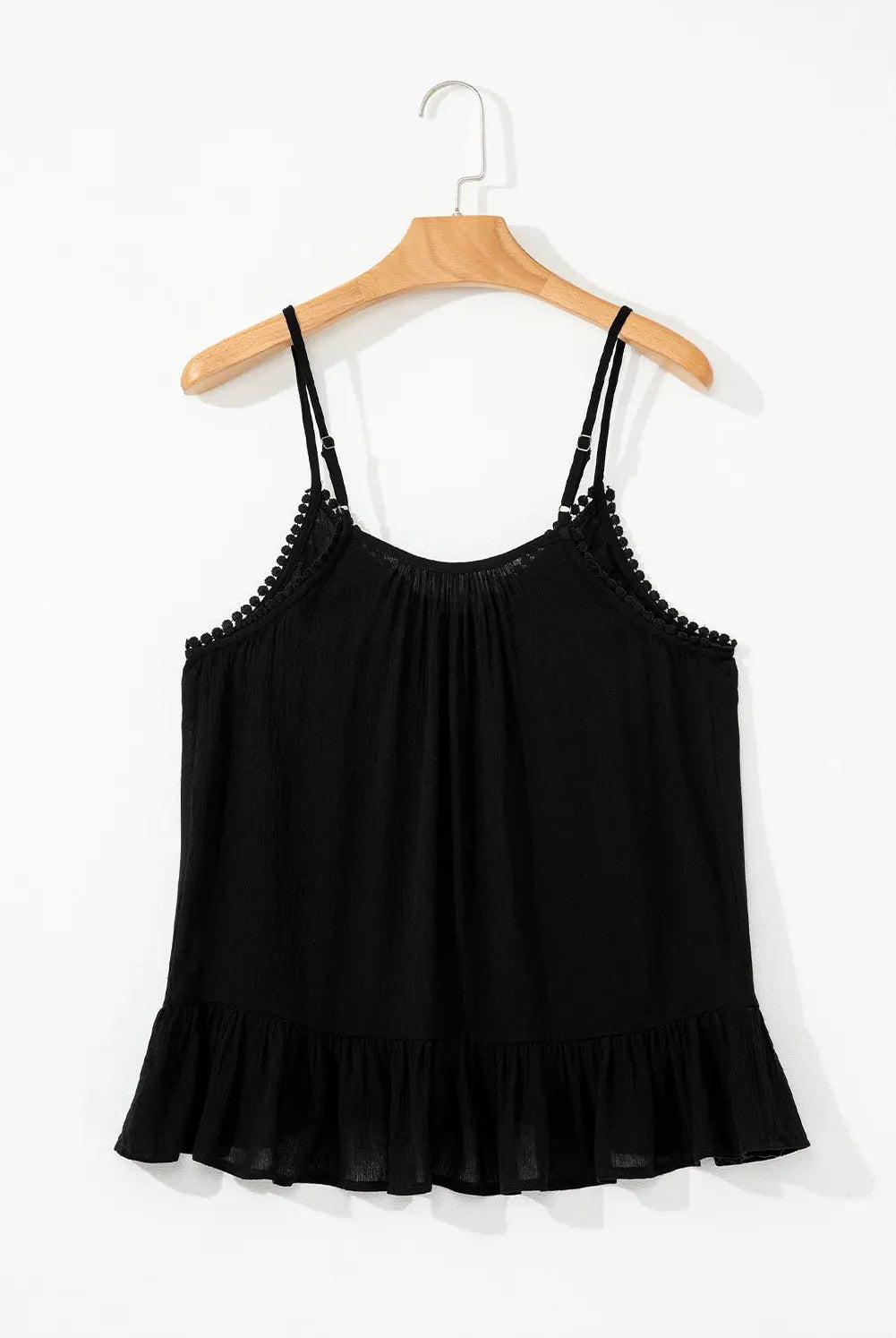 Grateful Threads Boutique Midnight Bloom Embroidered Ruffle Tank - Tank Tops Black Floral Embroidery Ruffled Spaghetti Straps Tank Top