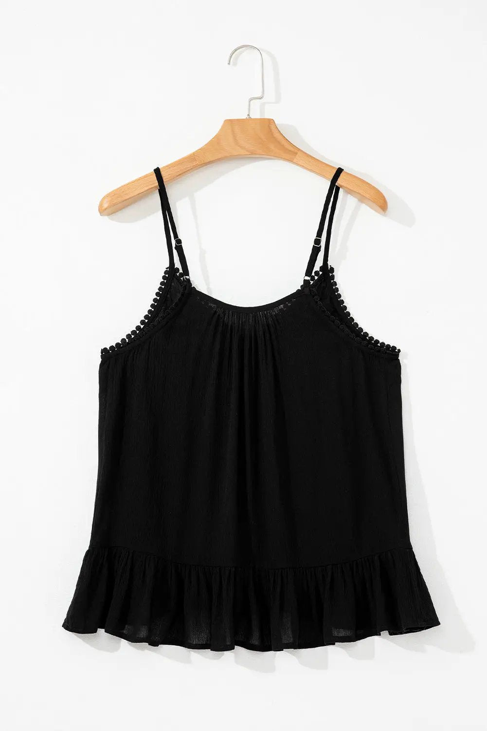 Grateful Threads Boutique Midnight Bloom Embroidered Ruffle Tank - Tank Tops Black Floral Embroidery Ruffled Spaghetti Straps Tank Top