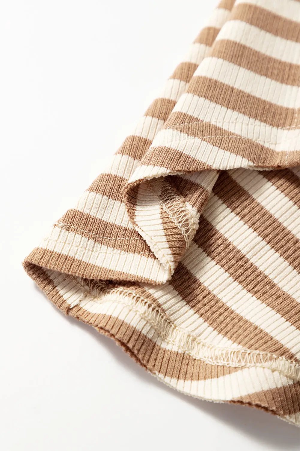 Grateful Threads Boutique Khaki Stripe Sleeveless Top with Exposed Seam Trim – Chic & Comfy - Tank Tops Khaki Stripe Exposed Seam Trim Round Neck Sleeveless Top