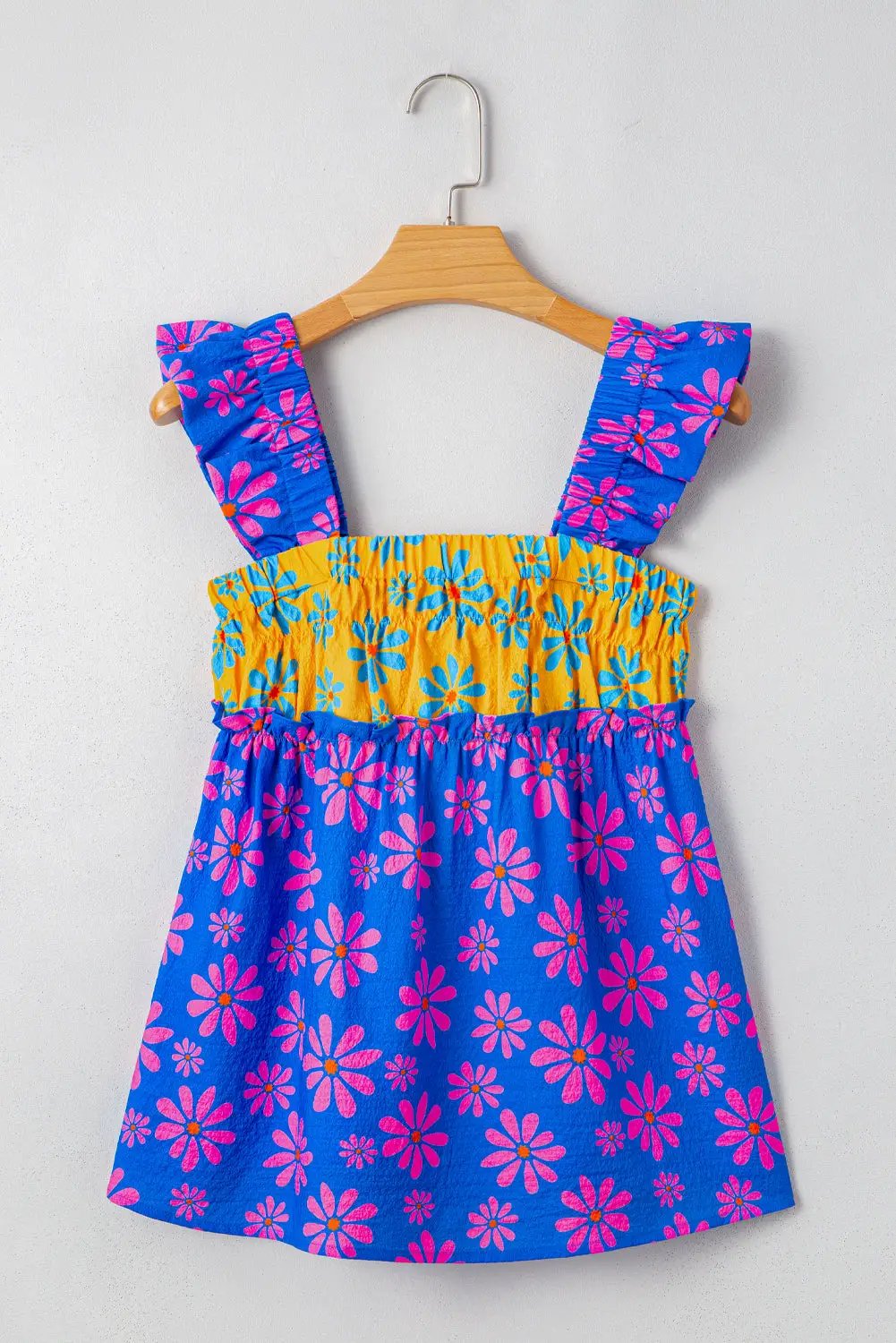 Grateful Threads Boutique Blue Floral Colorblock Flutter Straps Flowy Tank Top - Tank Tops Blue Floral Colorblock Flutter Straps Flowy Tank Top