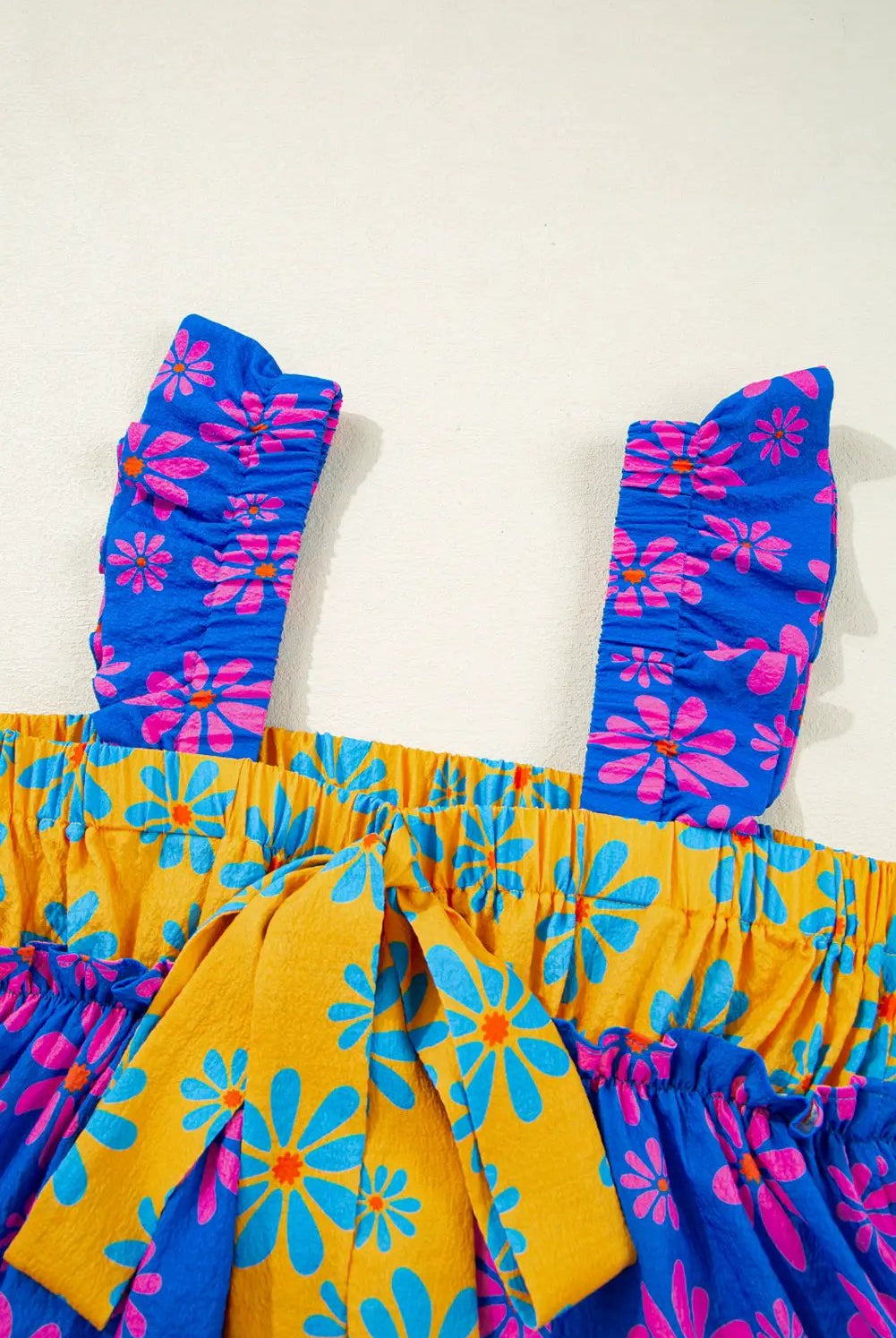 Grateful Threads Boutique Blue Floral Colorblock Flutter Straps Flowy Tank Top - Tank Tops Blue Floral Colorblock Flutter Straps Flowy Tank Top