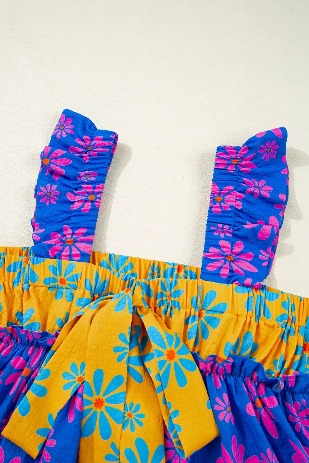 Grateful Threads Boutique Blue Floral Colorblock Flutter Straps Flowy Tank Top - Tank Tops Blue Floral Colorblock Flutter Straps Flowy Tank Top