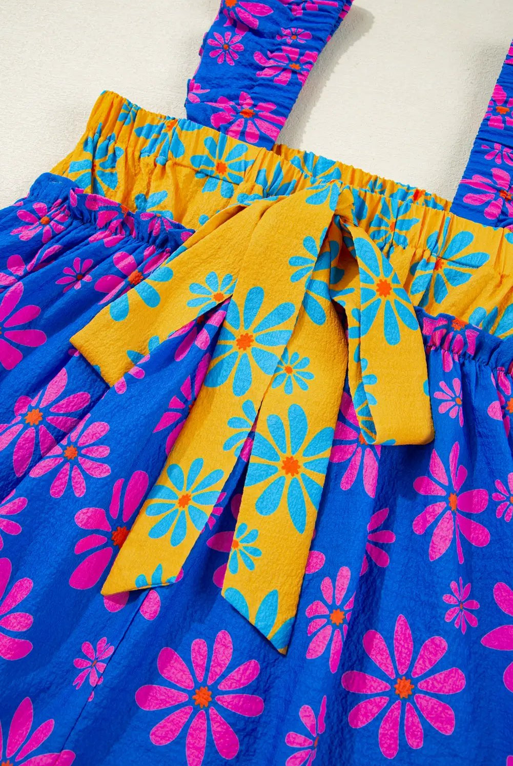 Grateful Threads Boutique Blue Floral Colorblock Flutter Straps Flowy Tank Top - Tank Tops Blue Floral Colorblock Flutter Straps Flowy Tank Top