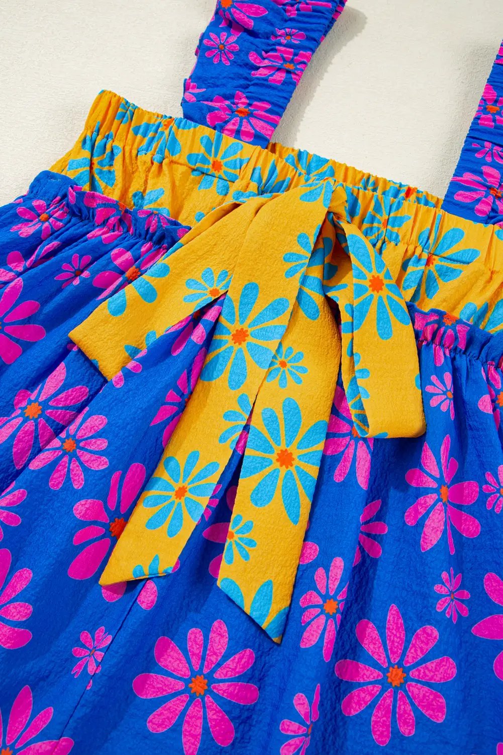 Grateful Threads Boutique Blue Floral Colorblock Flutter Straps Flowy Tank Top - Tank Tops Blue Floral Colorblock Flutter Straps Flowy Tank Top