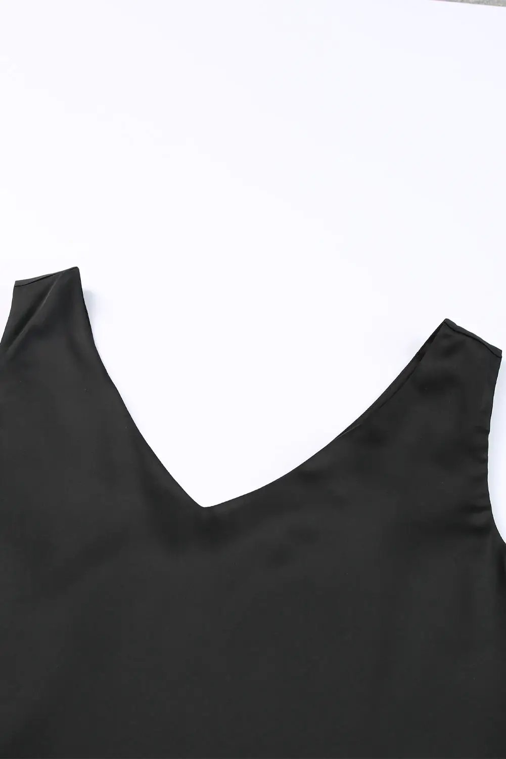 Grateful Threads Boutique Black Deep V-Neck Double Lined Camisole Top - Tank Tops Top