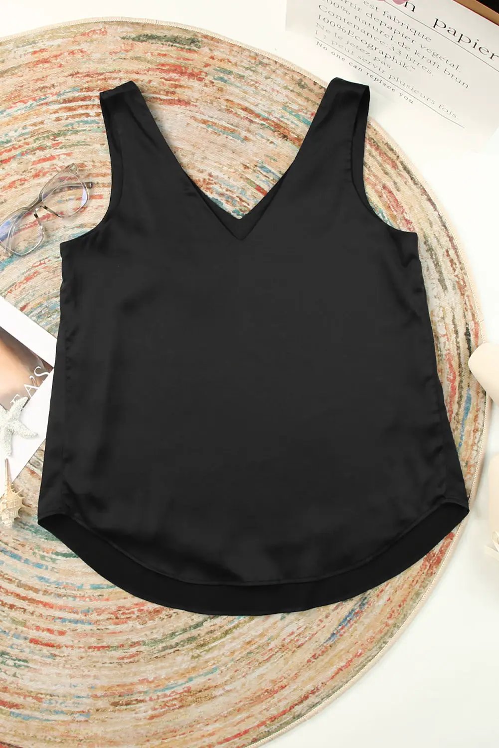 Grateful Threads Boutique Black Deep V-Neck Double Lined Camisole Top - Tank Tops Top