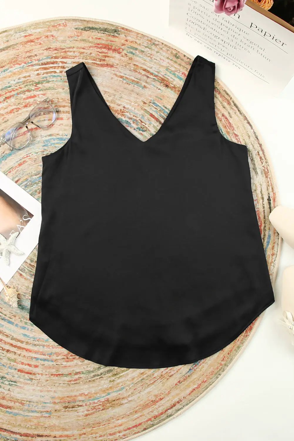 Grateful Threads Boutique Black Deep V-Neck Double Lined Camisole Top - Tank Tops Top
