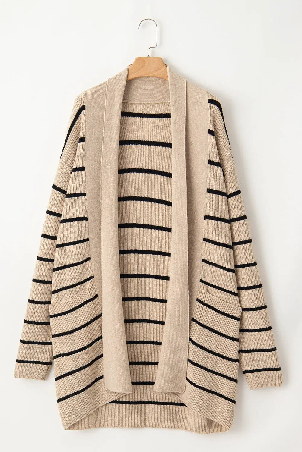 Grateful Threads Boutique Black Stripe Shawl Neckline Open Cardigan with Pockets - Cardigans
