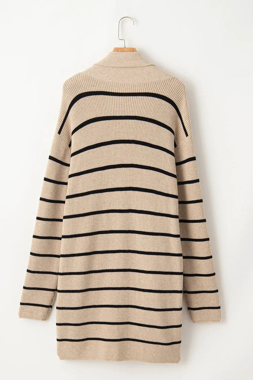 Grateful Threads Boutique Black Stripe Shawl Neckline Open Cardigan with Pockets - Cardigans