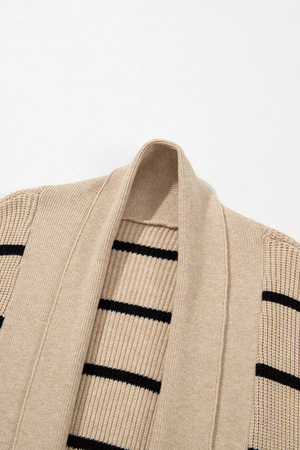 Grateful Threads Boutique Black Stripe Shawl Neckline Open Cardigan with Pockets - Cardigans