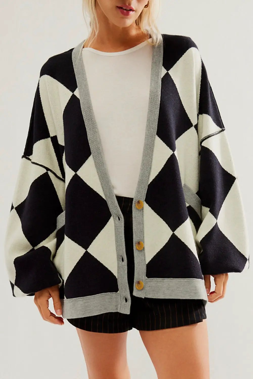 Grateful Threads Boutique Black Colorblock Buttoned Loose Cardigan - Sweaters