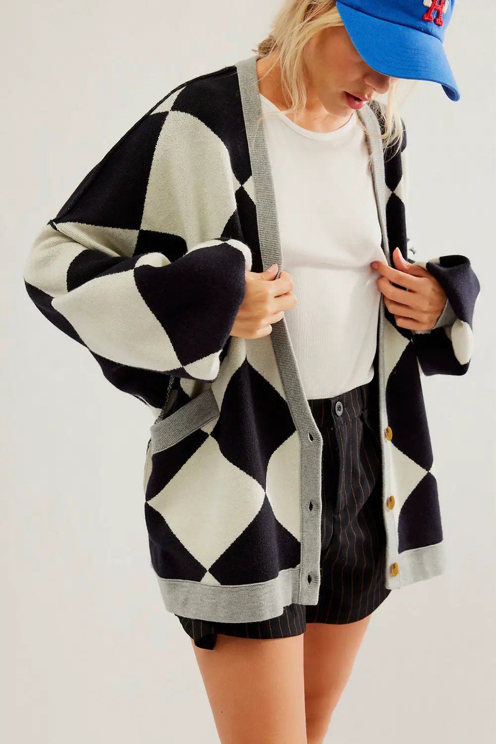 Grateful Threads Boutique Black Colorblock Buttoned Loose Cardigan - Sweaters