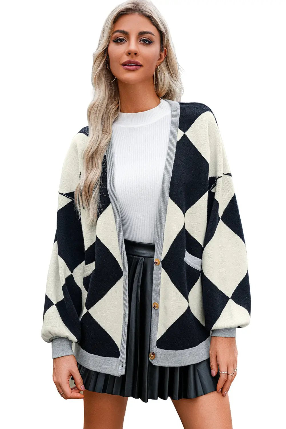 Grateful Threads Boutique Black Colorblock Buttoned Loose Cardigan - Sweaters
