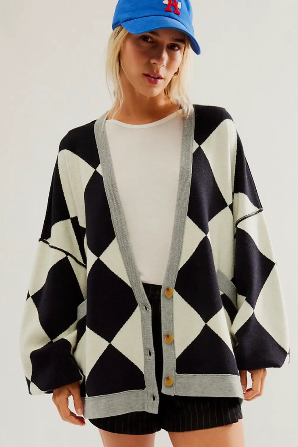Grateful Threads Boutique Black Colorblock Buttoned Loose Cardigan - Sweaters