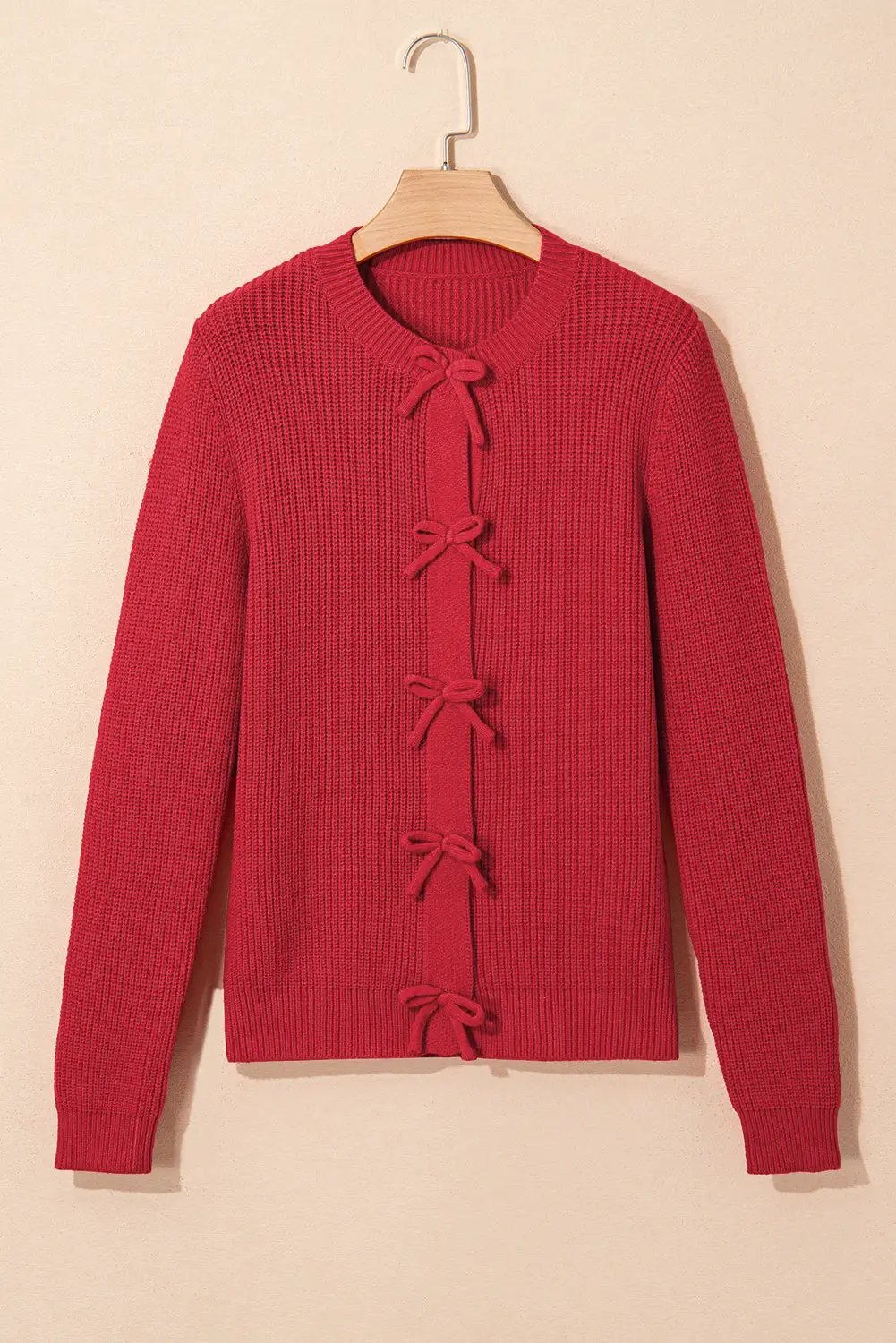 Grateful Threads Boutique Fiery Red Knit Bow Cardigan - Sweaters