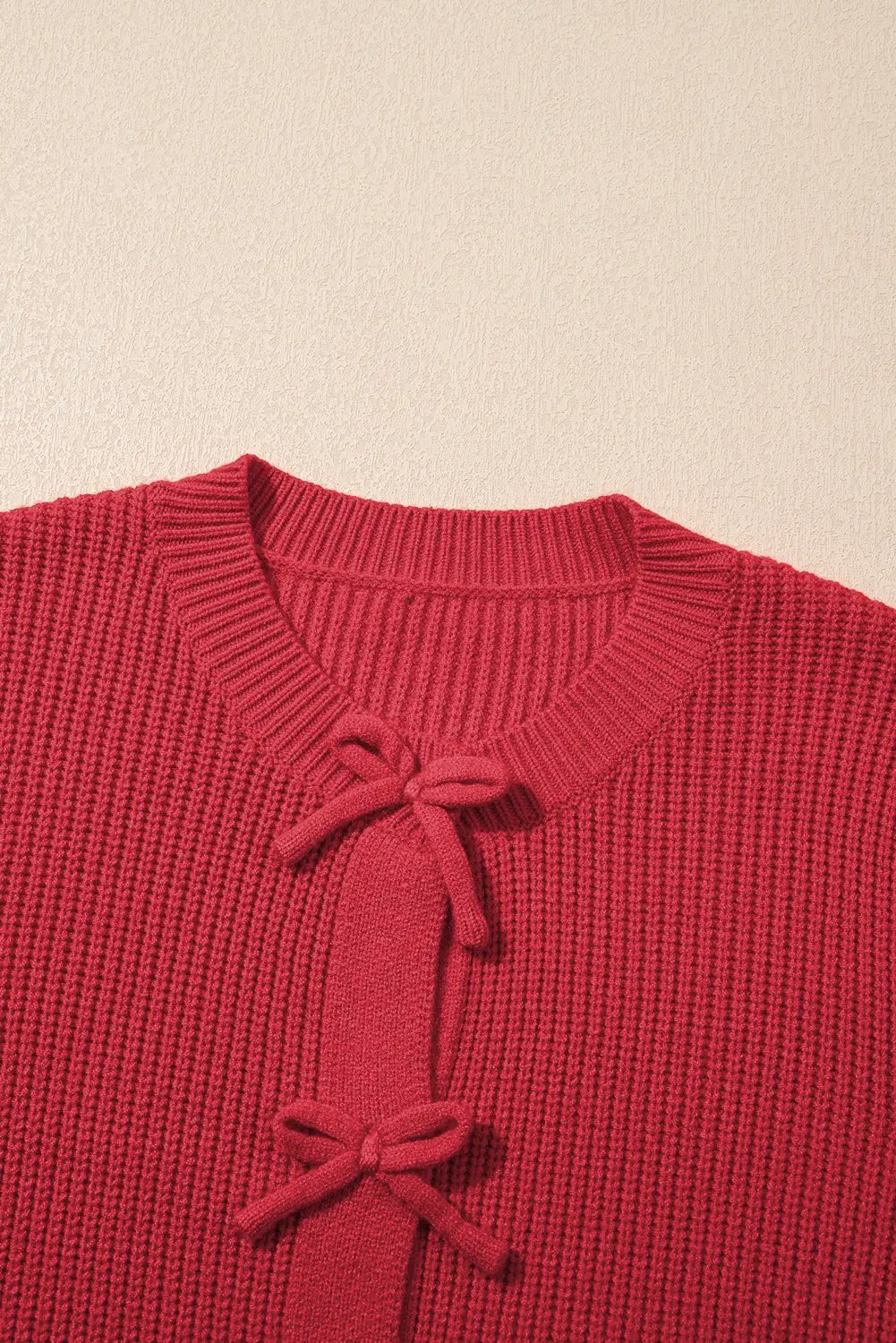 Grateful Threads Boutique Fiery Red Knit Bow Cardigan - Sweaters