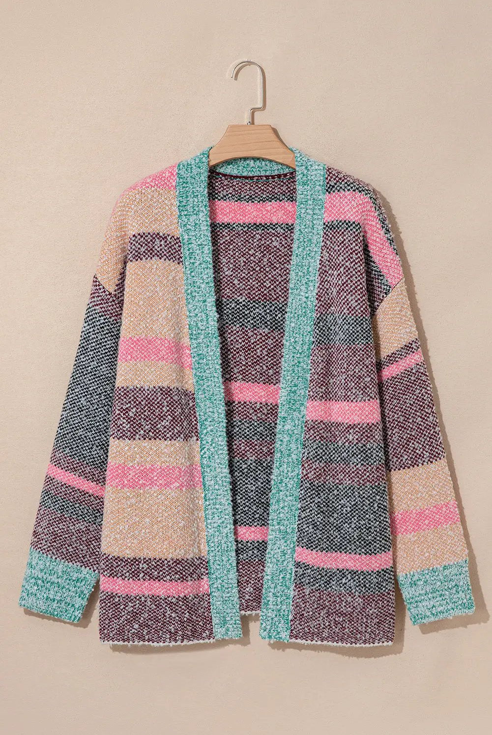Grateful Threads Boutique Multicolor Color Block Striped Side Slit Open Front Cardigan - Cardigans Multicolor Color Block Striped Side Slit Open Front Cardigan