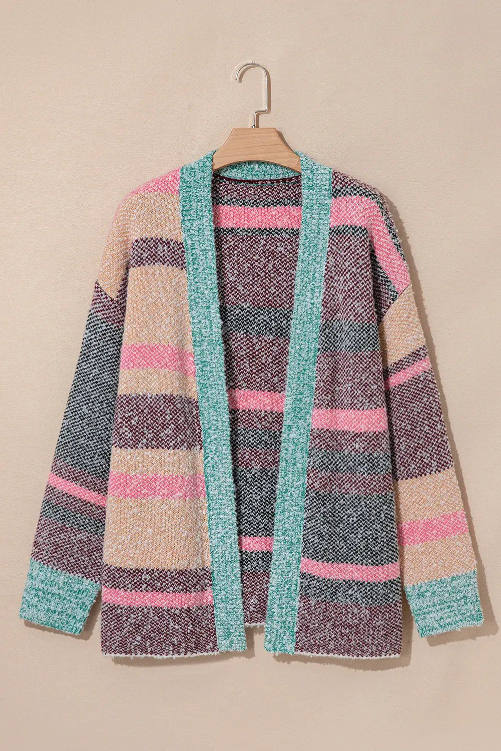 Grateful Threads Boutique Multicolor Color Block Striped Side Slit Open Front Cardigan - Cardigans Multicolor Color Block Striped Side Slit Open Front Cardigan