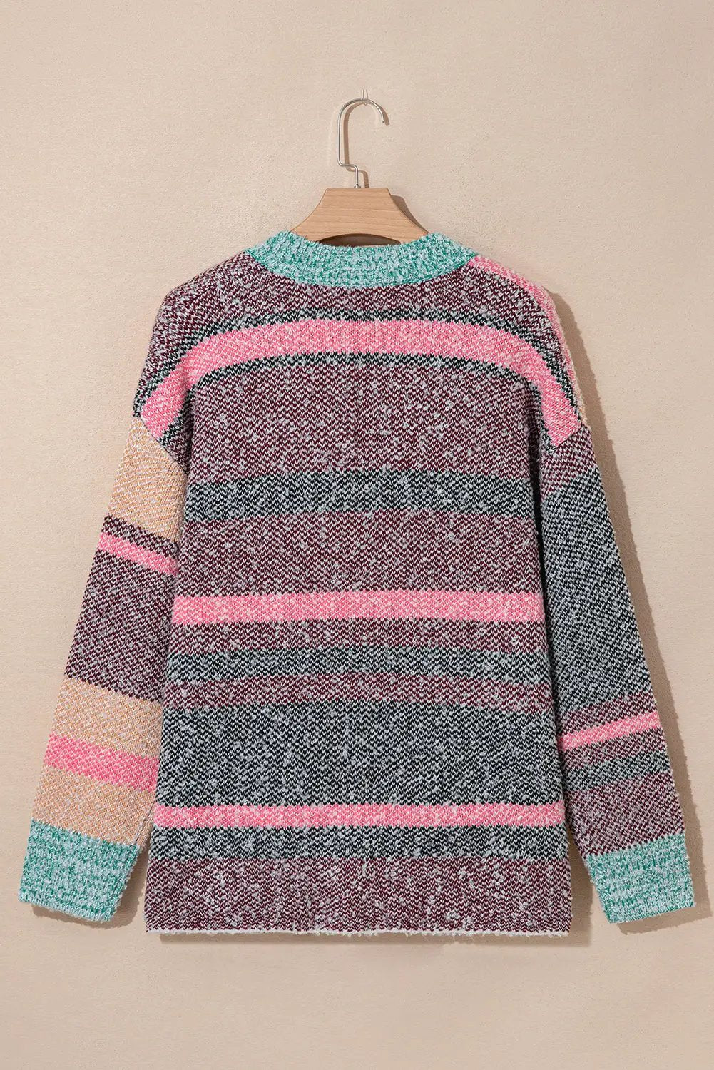 Grateful Threads Boutique Multicolor Color Block Striped Side Slit Open Front Cardigan - Cardigans Multicolor Color Block Striped Side Slit Open Front Cardigan