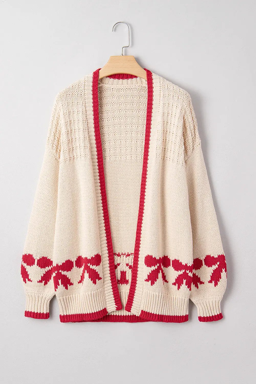 Grateful Threads Boutique Apricot Bow Pattern Textured Open Front Baggy Cardigan - Cardigans Apricot Bow Pattern Textured Open Front Baggy Cardigan