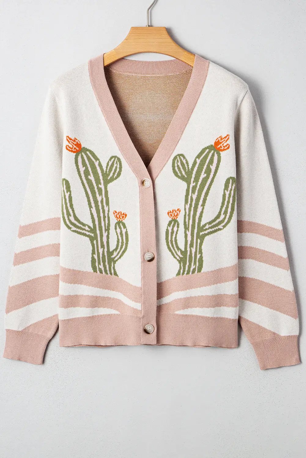 Grateful Threads Boutique Apricot Desert Cactus Buttoned Front Sweater Cardigan - Cardigans Apricot Desert Cactus Buttoned Front Sweater Cardigan