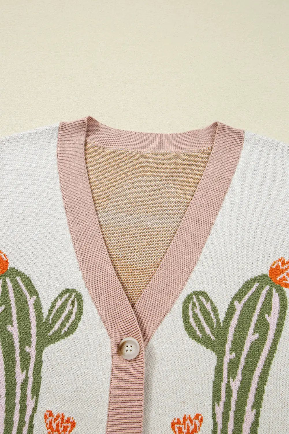 Grateful Threads Boutique Apricot Desert Cactus Buttoned Front Sweater Cardigan - Cardigans Apricot Desert Cactus Buttoned Front Sweater Cardigan