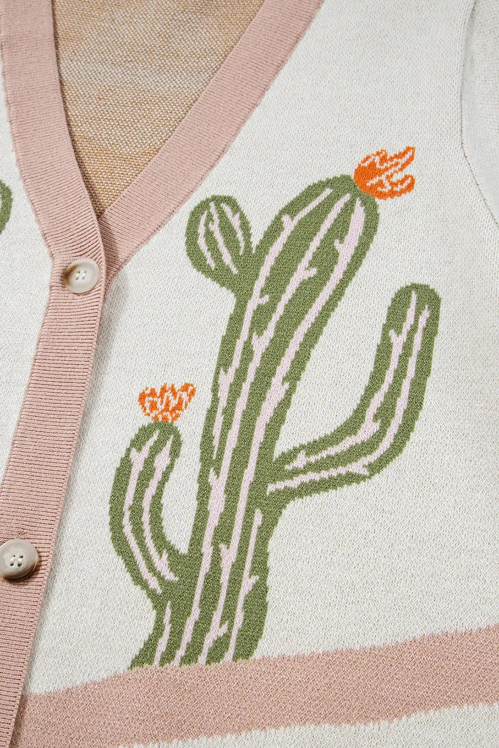 Grateful Threads Boutique Apricot Desert Cactus Buttoned Front Sweater Cardigan - Cardigans Apricot Desert Cactus Buttoned Front Sweater Cardigan