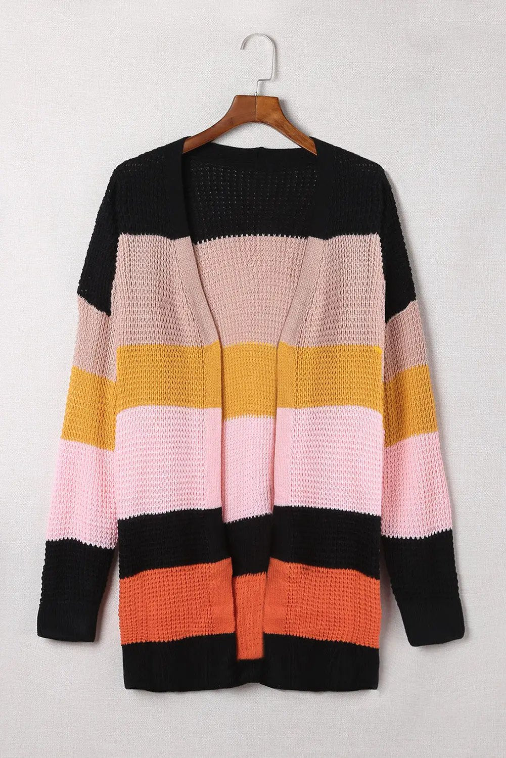Grateful Threads Boutique Multicolor Waffle Knit Color Block Open Front Cardigan - Cardigans Multicolor Waffle Knit Color Block Open Front Cardigan