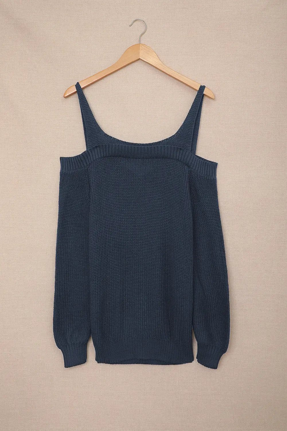 Grateful Threads Boutique Dark Blue Dew Shoulder Juliette Knitted Sweater - Sweaters Dark Blue Dew Shoulder Juliette Knitted Sweater
