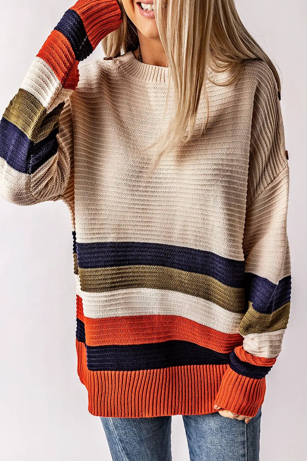 Grateful Threads Boutique Drop Shoulder Striped Sweater - Sweaters Top