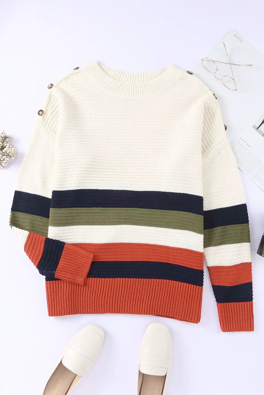 Grateful Threads Boutique Drop Shoulder Striped Sweater - Sweaters Top